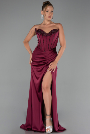 Abendkleid Lang Satin Pflaume ABU6320