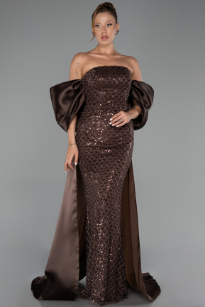 Abendkleid in Übergröße Lang Schuppig Braun ABU6312