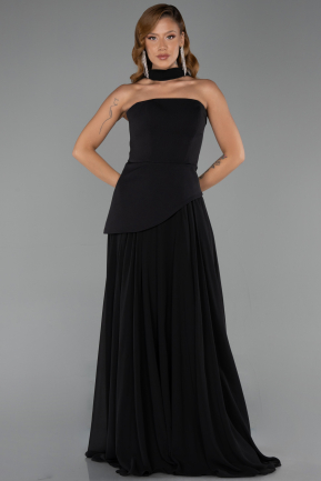 Schwarz Abschlusskleid Chiffon Lang ABU6042