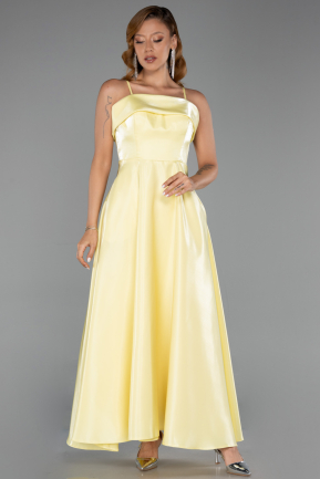 Gelb Abendkleid Satin Midi ABK2657