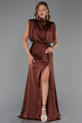 Hellbraun Abendkleid Satin Lang ABU2133