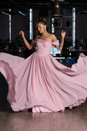 Abschlusskleid Lang Chiffon Puder ABU6325
