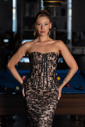 Abendkleid Lang Spitze Schwarz ABU6303