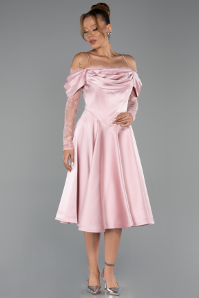 Abendkleid Midi Satin Puder ABK2552