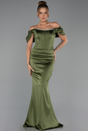 Abendkleid im Meerjungfrau-Stil Lang Satin Khaki ABU6090