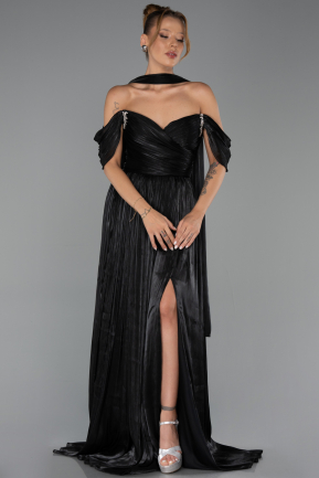 Abendkleid Lang Chiffon Schwarz ABU6342
