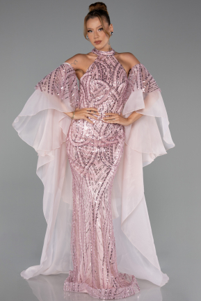 Standesamtkleid Lang Perlenbesetzt Puder ABU6348