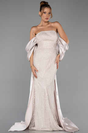 Abendkleid Lang Perlenbesetzt Nerzbraun ABU6351