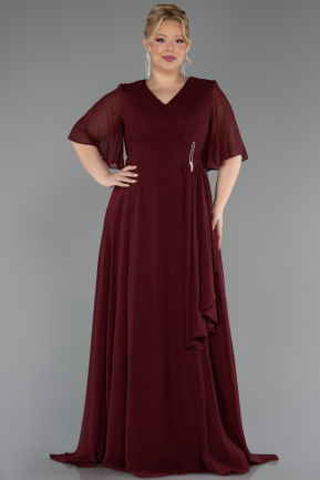 Abendgarderobe in Großen Größen Lang Chiffon Weinrot ABU5180