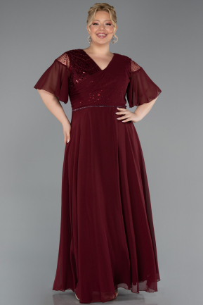 Abendgarderobe in Großen Größen Lang Chiffon Weinrot ABU6340