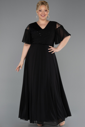 Abendgarderobe in Großen Größen Lang Chiffon Schwarz ABU6340