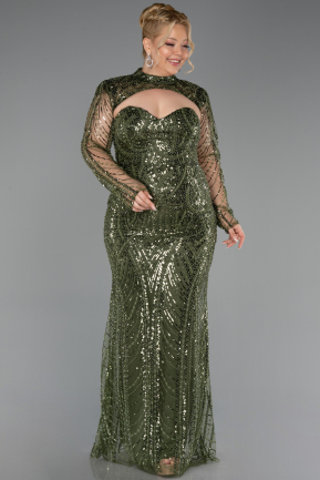 Abendkleid in Übergröße Lang Perlenbesetzt Khaki ABU6357