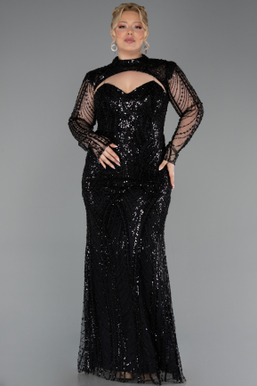 Abendkleid in Übergröße Lang Perlenbesetzt Schwarz ABU6357