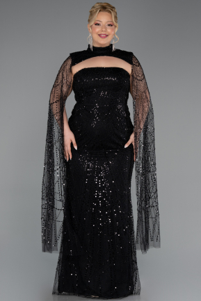 Abendkleid in Übergröße Lang Perlenbesetzt Schwarz ABU6346