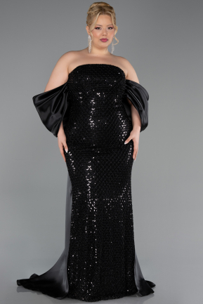 Abendkleid in Übergröße Lang Schuppig Schwarz ABU6312