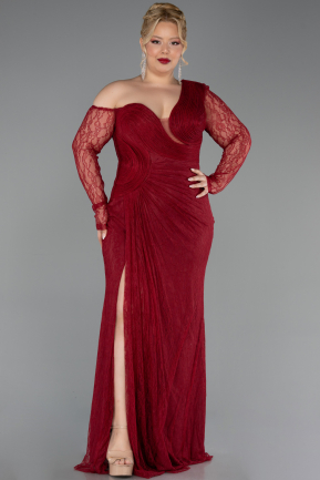 Abendkleid in Übergröße Lang Spitze Weinrot ABU6339