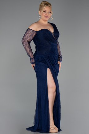 Abendkleid in Übergröße Lang Spitze Marineblau ABU6339