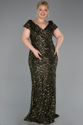 Abendkleid in Übergröße Lang Schuppig Khaki ABU6282