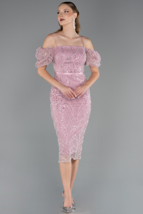 Partykleid Midi Perlenbesetzt Puder ABK2667