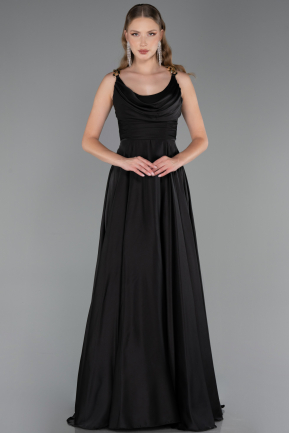 Abschlusskleid Lang Satin Schwarz ABU5146