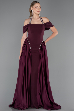 Standesamtkleid Lang Satin Pflaume ABU5995