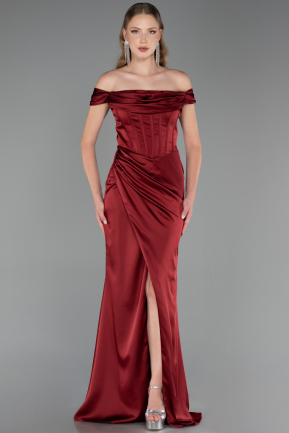 Abendkleid Lang Satin Weinrot ABU5976