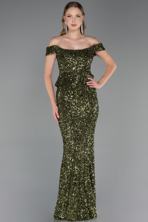 Abendkleid Lang Schuppig Khaki ABU6359