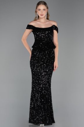 Abendkleid Lang Schuppig Schwarz ABU6359