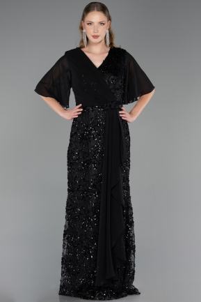 Abendkleid in Übergröße Lang Schuppig Schwarz ABU6373