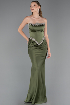 Abendkleid im Meerjungfrau-Stil Lang Satin Khaki ABU5644