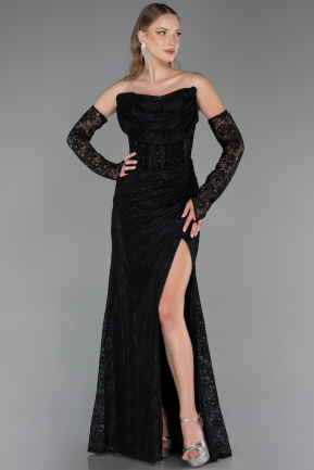 Abendkleid Lang Spitze Schwarz ABU6376
