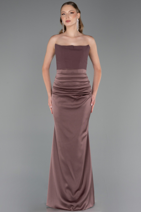 Hellbraun Abschlusskleid Satin Lang ABU6061