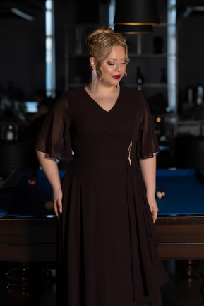 Abendgarderobe in Großen Größen Lang Chiffon Braun ABU5180