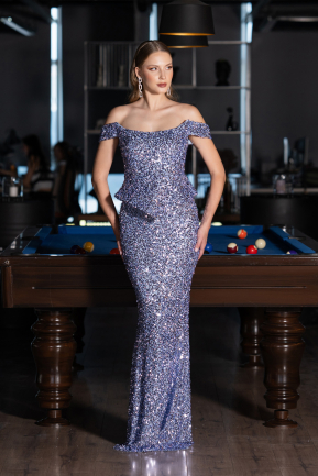 Abendkleid Lang Schuppig Indigo ABU6359