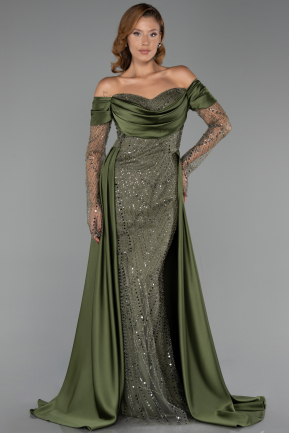 Abendkleid Lang Perlenbesetzt Khaki ABU5934