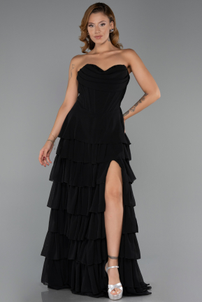 Abschlusskleid Lang Chiffon Schwarz ABU6397