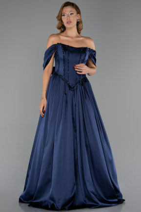 Abendkleid Lang Satin Marineblau ABU6399