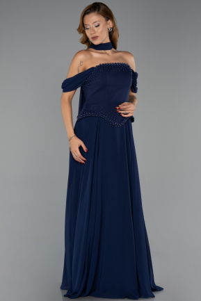 Abendkleid Lang Chiffon Marineblau ABU6400