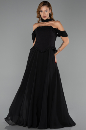 Abendkleid Lang Chiffon Schwarz ABU6400