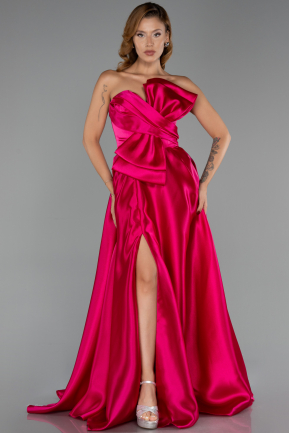 Abendkleid Lang Satin Fuchsie ABU4975