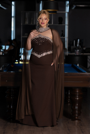 Abendkleid in Übergröße Lang Braun ABU6338