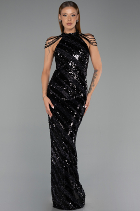Abendkleid Lang Schuppig Schwarz ABU6417