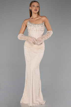 Abendkleid Lang Spitze Beige ABU5717
