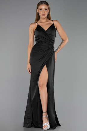 Abschlusskleid Lang Satin Schwarz ABU6427