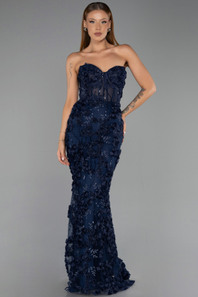 Abendkleid im Meerjungfrau-Stil Lang Marineblau ABU6625