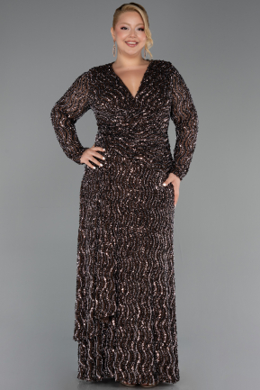 Abendkleid in Übergröße Lang Schuppig Braun ABU6488