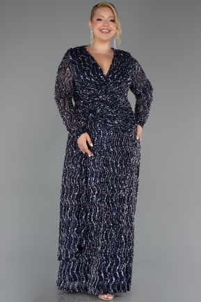 Abendkleid in Übergröße Lang Schuppig Marineblau ABU6488