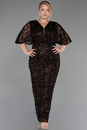 Abendkleid in Übergröße Lang Schuppig Braun ABU6064