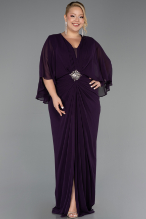 Abendgarderobe in Großen Größen Lang Chiffon Violett dunkel ABU6490