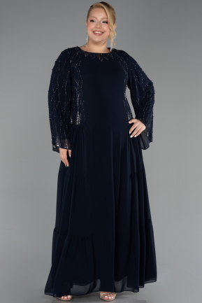 Abendgarderobe in Großen Größen Lang Chiffon Marineblau ABU6491